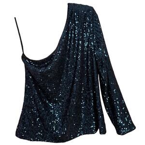 White House Black Market Sequin One Shoulder Top Cobalt Blue Size Large L
